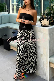 Gina Contrast Color Unique Print Strapless Stretch Maxi Dress