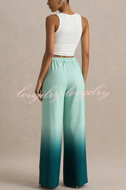 Enya Ombre Print Elastic Waist Pocketed Wide Leg Pants