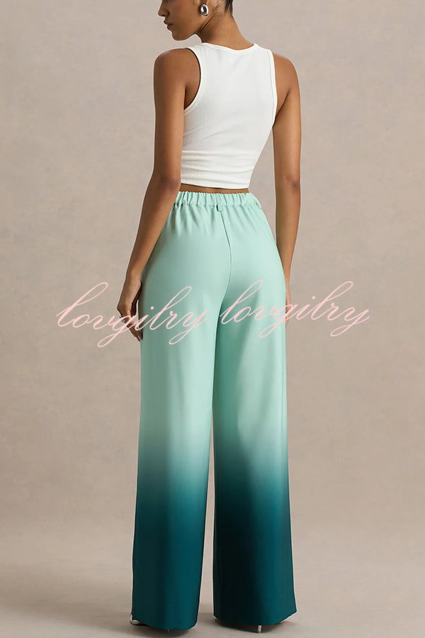 Enya Ombre Print Elastic Waist Pocketed Wide Leg Pants