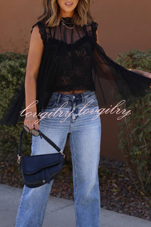 Light and Cute Tulle Lace Inner Wear High Neck Cape Top