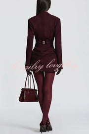 Solid Color Slim-fit V-neck Elegant Draped Formal Mini Dress