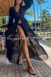 Fashionable Beach Semi-transparent Waist Cover-up Maxi Dress