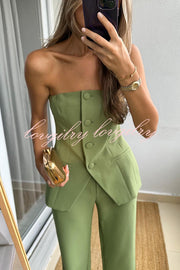 Extra Dose of Confidence Off Shoulder Button Top and Straight Pants Set