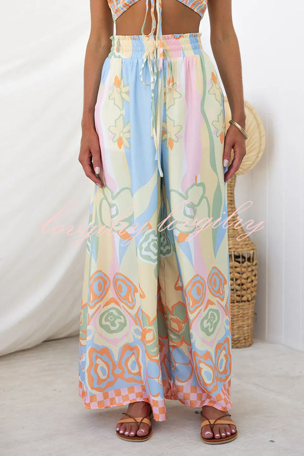 It's Your Vacation Floral Print Elastic Drawstring Waist Pocket Wide Leg Pants