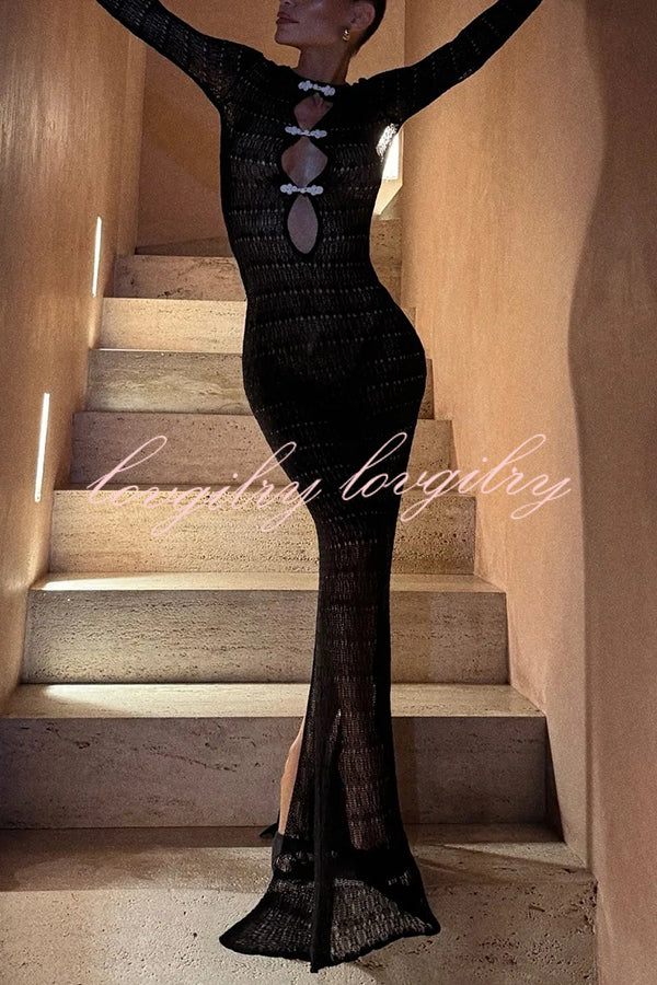 Sexy Backless Long-sleeved Knitted Slim-fit Maxi Dress