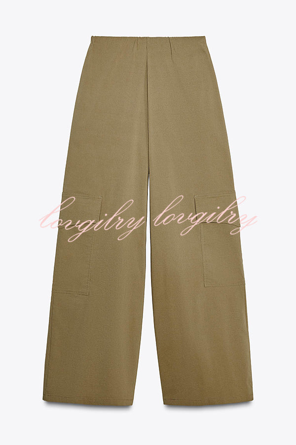 Fashionable Elastic Waist Workwear Wide-leg Pants