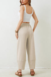 Solid Color Casual Elastic Waistband Wide-leg Pants