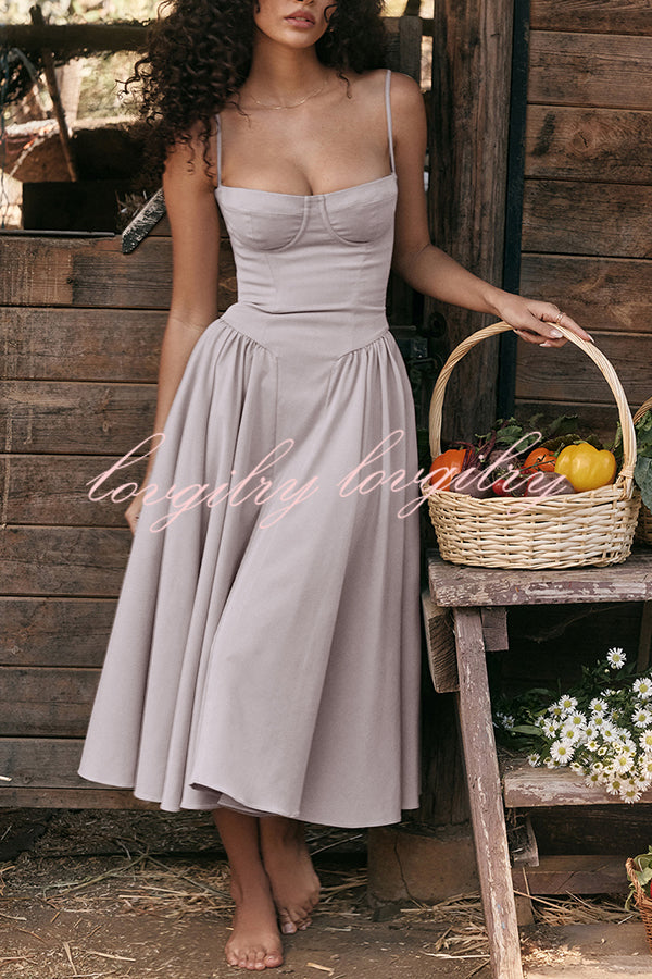 Solid Color Buttonless Bandeau Side Pocket Midi Dress