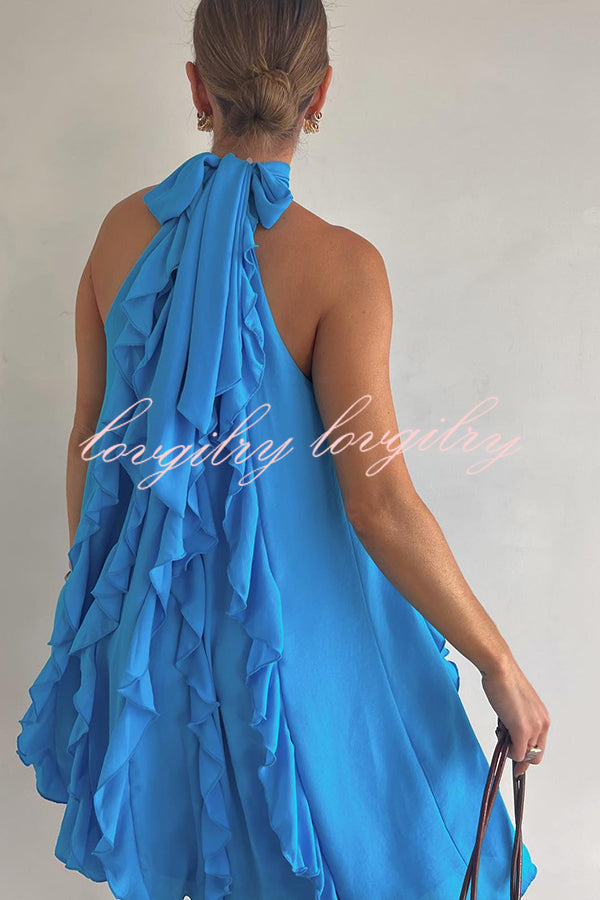 Oh So Sweet Chiffon High Neck Ruffle A-line Dress