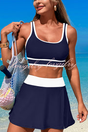 Fashion Contrast Color Stretch Sports Two-piece Bikini Swimsuit