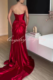 Emiliana Satin Twist Bust Cutout Corset Slit Prom Maxi Dress