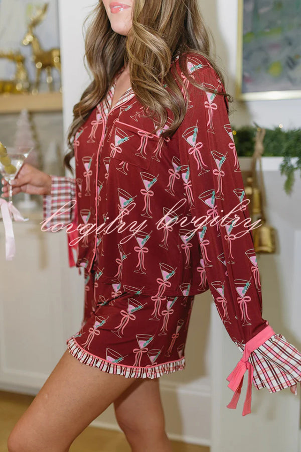 Tini Time Unique Print Tie-up Sleeve Pocket Shirt and Elastic Waist Shorts Pajama Set