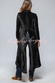 Vintage Velvet Long Loose Pocket Slit Coat