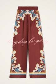 Bohemian Dreams Unique Print Elastic Waist Pocket Wide Leg Pants