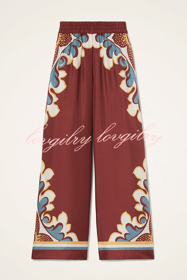 Bohemian Dreams Unique Print Elastic Waist Pocket Wide Leg Pants