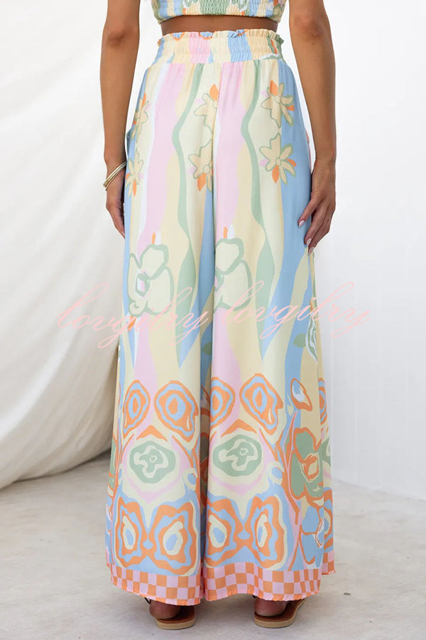 It's Your Vacation Floral Print Elastic Drawstring Waist Pocket Wide Leg Pants