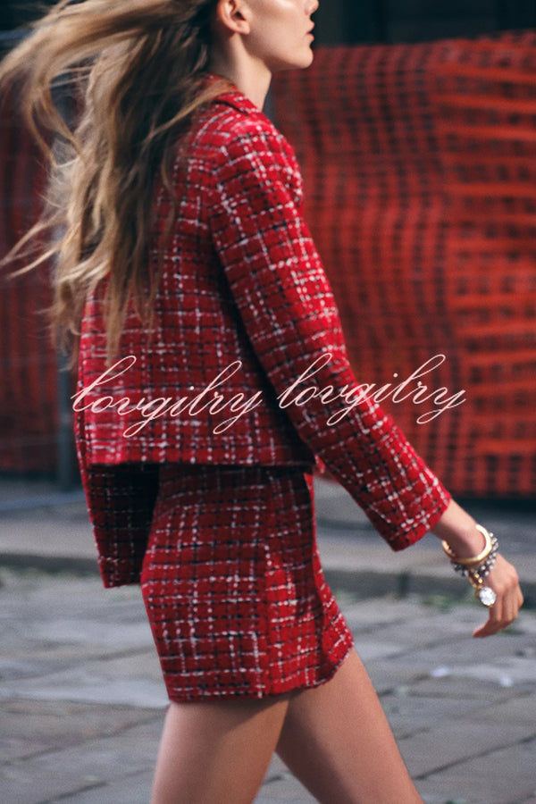 Tweed Plaid Textured Long-sleeved Casual Pocket Jacket