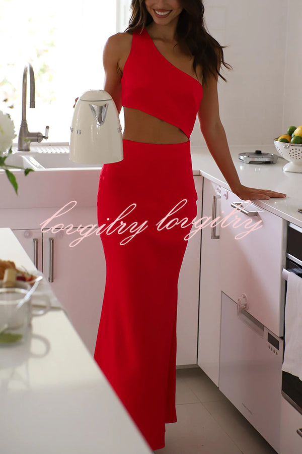 Solid Color Sexy One Shoulder Off Waist Maxi Dress