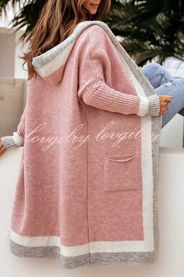 Catch Your Gaze Colorblock Pocket Hooded Long Cardigan