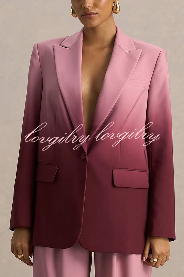 Enya Ombre Print Single Button Long Sleeve Lapel Loose Blazer