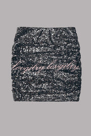 Best Item Sequin Side Ruched Elastic Waist Stretch Mini Skirt