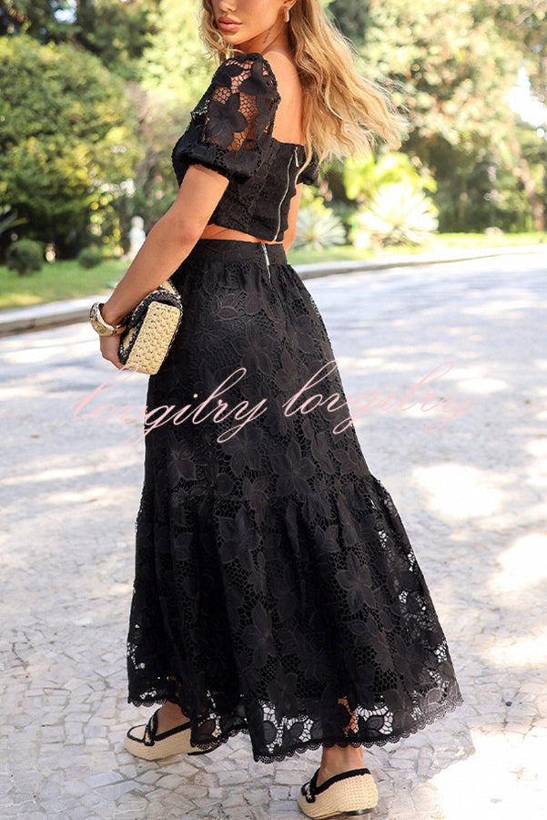 Romance Me Floral Embroidered Lace High Rise A-line Maxi Skirt