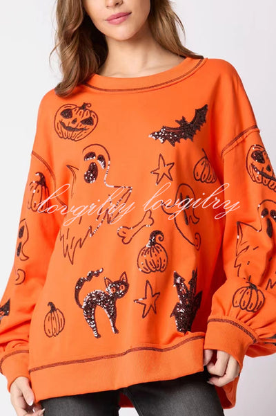 Halloween Graffiti Sequined Loose Casual Sweatshirt