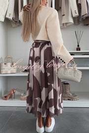 Colorblock Print Elastic Waist Relaxed Tulle Maxi Skirt