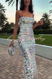 Sexy Sequined Halter-neck Backless Slim Fit Slit Midi Dress