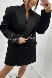 Chic Style Satin Lapel Button Up Long Sleeve Oversized Blazer