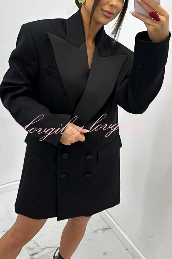 Chic Style Satin Lapel Button Up Long Sleeve Oversized Blazer