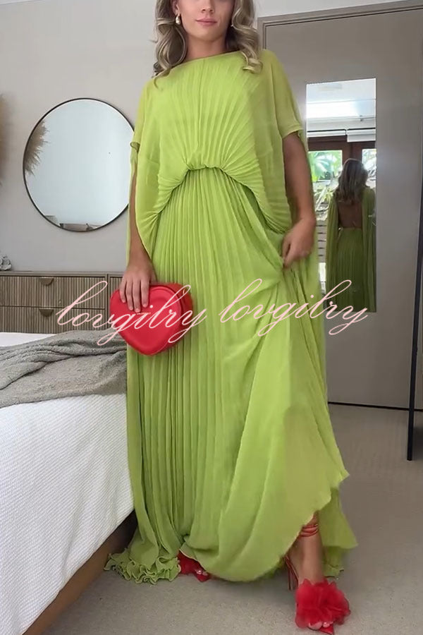 Spring Whispers Chiffon Pleated Wide Sleeve Volume Maxi Dress