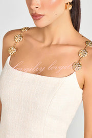 Timeless Exquisite Tweed Fabric Metal Coin Chain Detail Slip Mini Dress