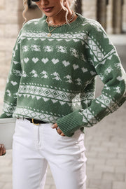 Christmas Geometric Round Neck Long Sleeve Loose Knitted Sweater