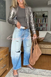 A Shining Day Sequin Long Sleeve Cropped Lapel Jacket