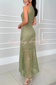 Mariane Crochet Knit Round Neck Texture A-line Maxi Dress