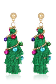 Bohemian Lightweight Christmas Tree Tassel Beaded Earrings