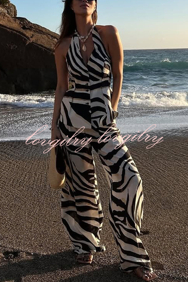 Zebra Print Casual Pocket Wide-leg Pants