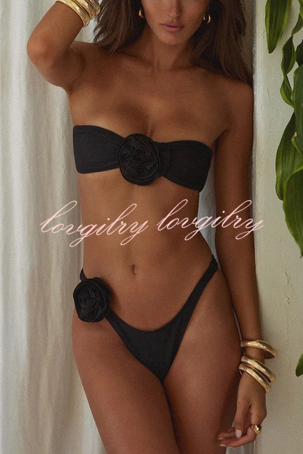 Strapless Three Dimensional Flower Bikini