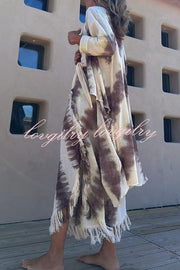 Kailani Linen Blend Tie-dye Print Irregular Hem Duster Kimono