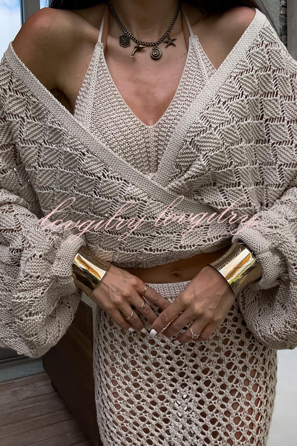 Fashion Front Cross Loose Lantern Sleeve Knitted Top