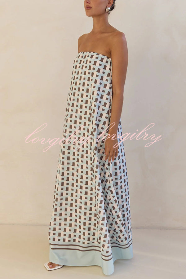 Unique Print Sexy Tube Top Back Zipper Loose Maxi Dress