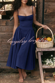 Solid Color Buttonless Bandeau Side Pocket Midi Dress