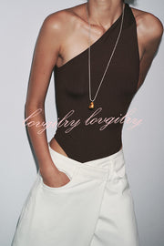 Fashion Slim-fit One-shoulder Stretch Bodysuit and Casual Side-slit Pants Set