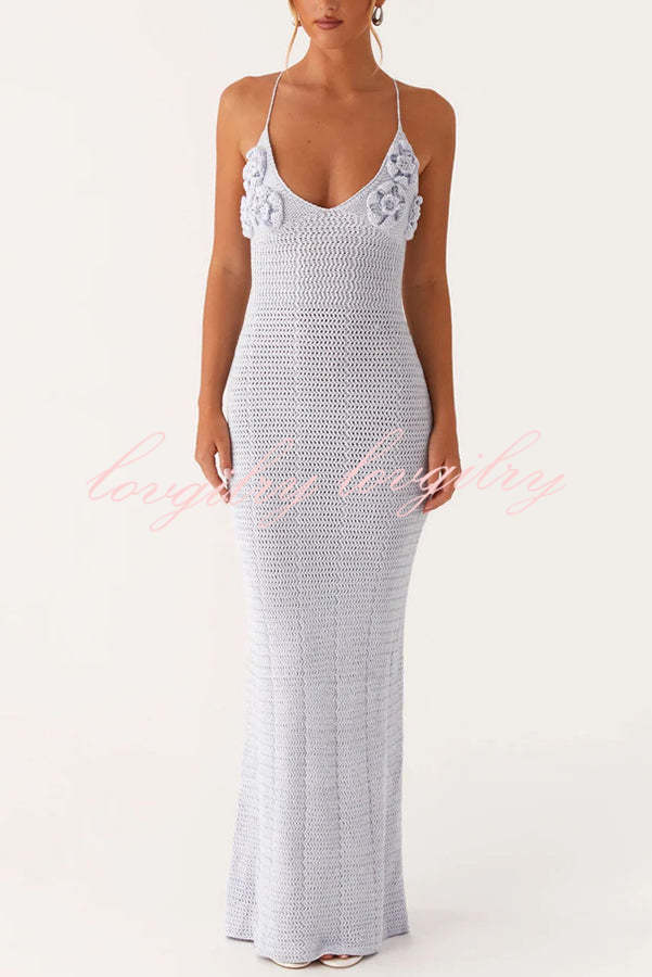 Olivia Crochet Knit Rose Texture Backless Stretch Maxi Dress