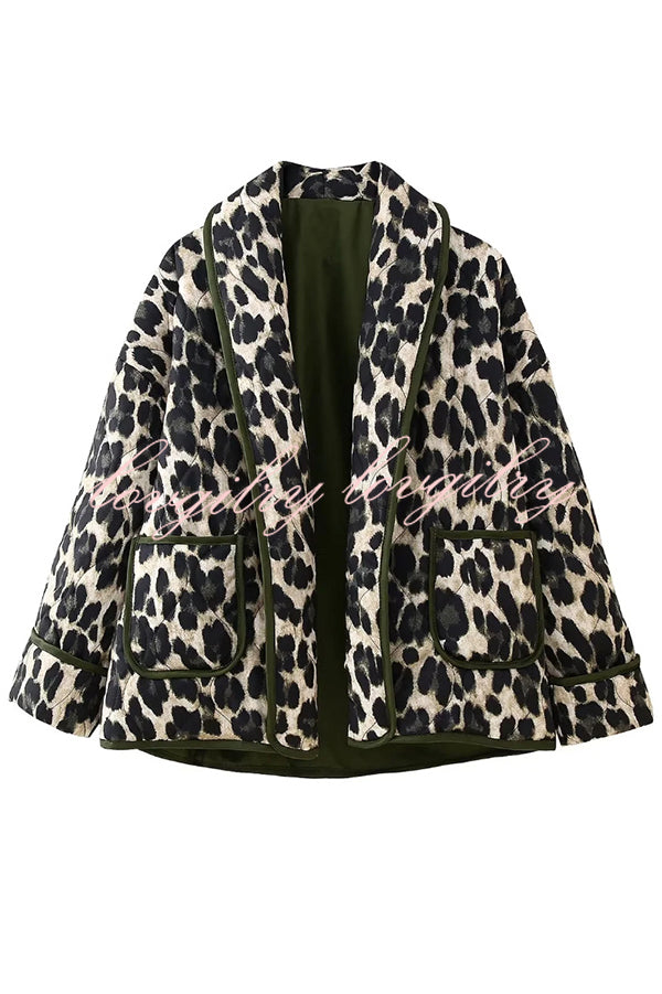 Leopard Print Loose Lapel Pocket Jacket