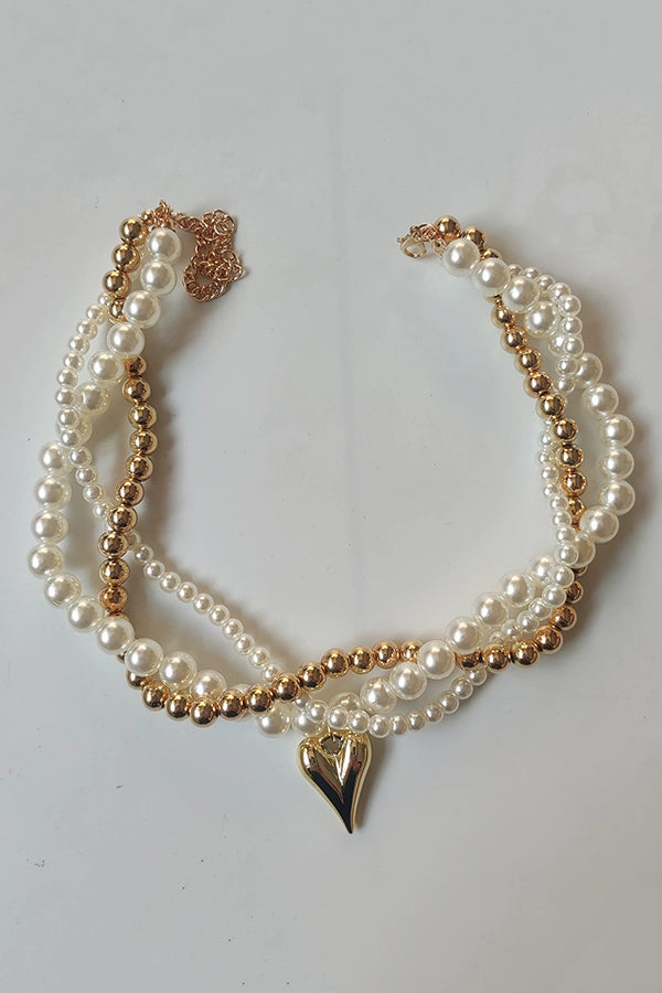 Elegant Pearl Beaded Heart Pendant Necklace