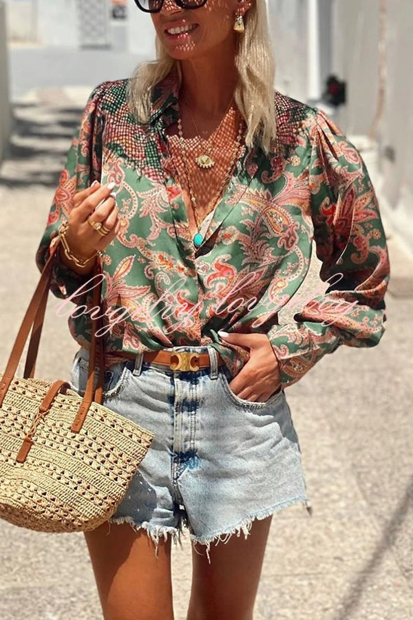 Unique Printed Loose Resort Long Sleeve Shirt