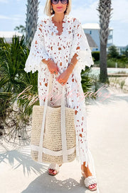 I Belong Here Floral Eyelet Lace Cover Up Beach Midi Dress