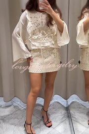 Fashion Floral Hollow Embroidery Slim Mini Skirt
